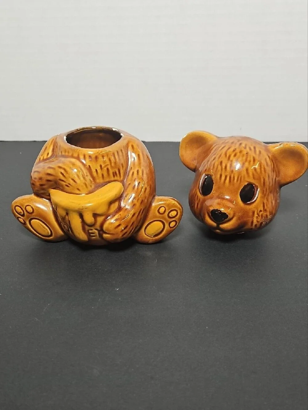 Vintage Brown Ceramic Honey Bear Jar